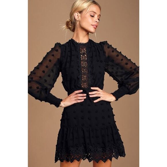 Lulus Dresses & Skirts - Lulus Lust or Love Black Embroidered Lace Long Sleeve Dress Size Medium